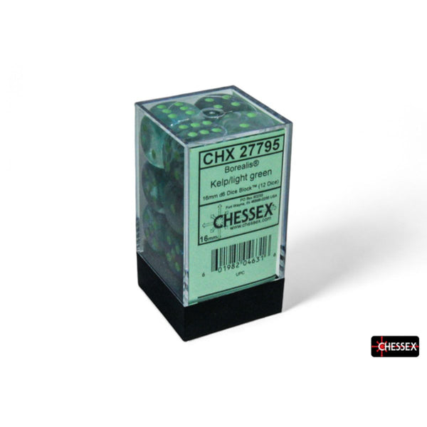 Chessex Dice - 16mm d6 Borealis - Luminary - Kelp/Light Green CHX27795