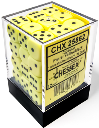 Chessex Dice - 12mm 3d6 - Opaque - Pastel Yellow/Black CHX25862