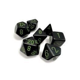 Chessex Dice - Polyhedral - Opaque - Black w/Green CHX25458