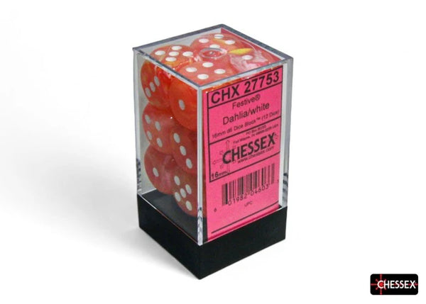 Chessex Dice - 16mm d6 Festive - Luminary - Dahlia/White CHX27753