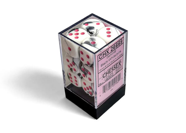 Chessex Dice - 16mm d6 Gemini - Black-White/Pink CHX26669