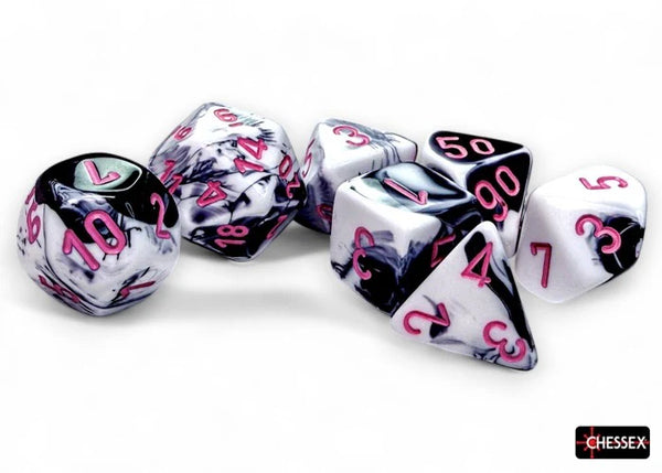 Chessex Dice - Gemini - Black-White/Pink 7-Die Set CHX26469