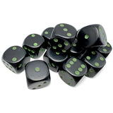 Chessex Dice - 16mm d6 - Opaque - Black w/Green CHX25658