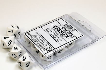 Chessex d10 dice set CHX26201 - Opaque White / Black