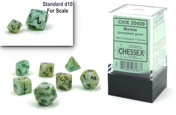 Chessex Dice - Mini Polyhedral - Marble - Green w/Dark Green CHX20409