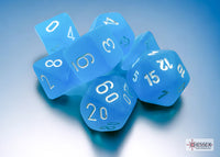 Chessex Dice - Mini Polyhedral - Frosted - Caribbean Blue w/White CHX20416