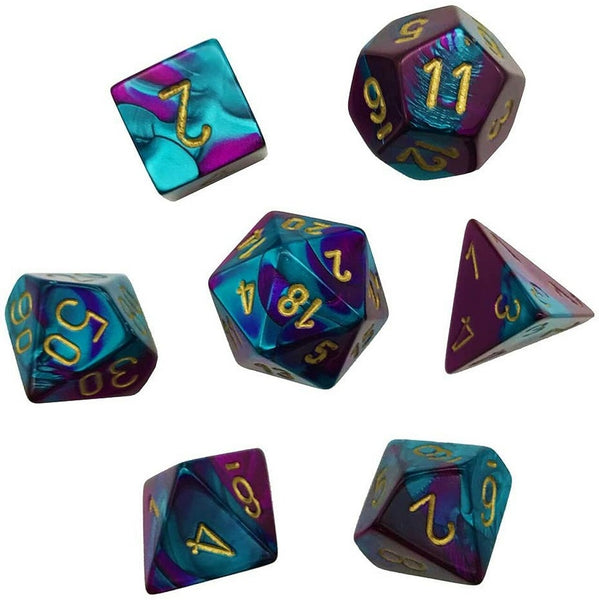 Chessex Dice - Mini Polyhedral - Gemini - Purple-Teal w/Gold CHX20649