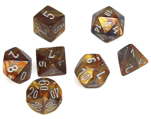 Chessex Dice - Mini Polyhedral - Lustrous - Gold w/Silver CHX20493