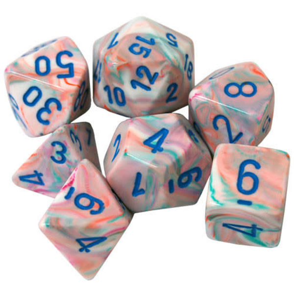 Chessex Dice - Mini Polyhedral - Festive - Pop Art w/Blue CHX20544