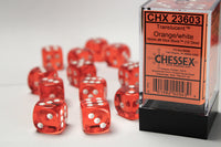 Chessex Dice - 16mm d6 - Translucent - Orange/White CHX23603