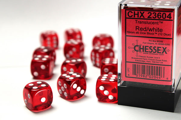 Chessex Dice - 16mm d6 - Translucent - Red/White CHX23604