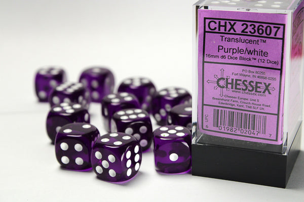 Chessex Dice - 16mm d6 - Tranclucent - Purple/White CHX23607