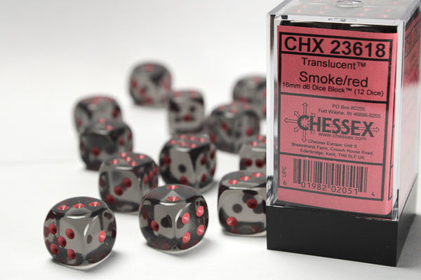 Chessex Dice - 16mm d6 - Translucent- Smoke/Red CHX23618