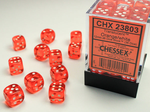 Chessex Dice - 12mm d6 - Translucent - Orange/White CHX23803