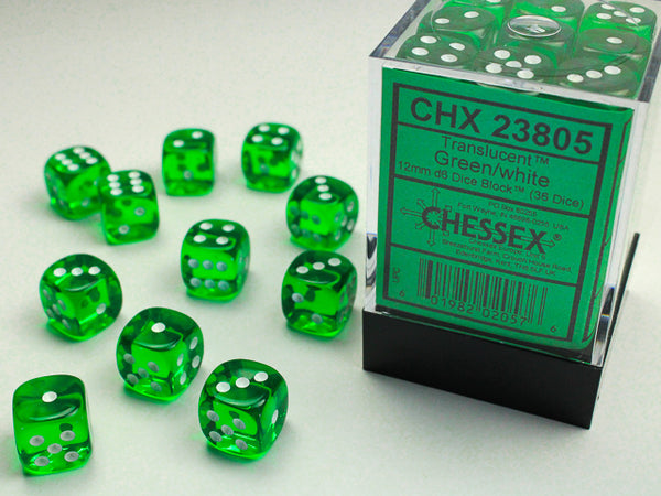 Chessex Dice - 12mm d6 - Translucent - Green/White CHX23805