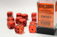 Chessex Dice - 16mm d6 - Opaque - Orange/Black CHX25603