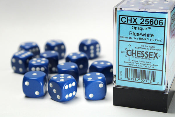 Chessex Dice - 16mm d6 - Opaque - Blue/White CHX25606