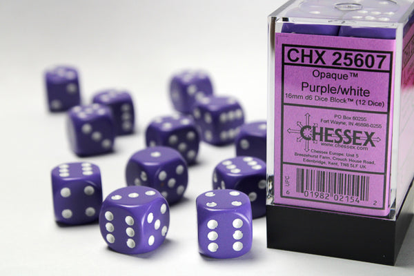 Chessex Dice - 16mm d6 - Opaque - Purple/White CHX25607