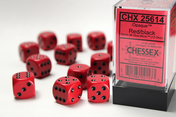 Chessex Dice - 16mm d6 - Opaque - Red/Black CHX25614