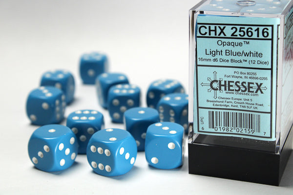 Chessex Dice - 16mm d6 - Opaque - Light Blue/White CHX25616