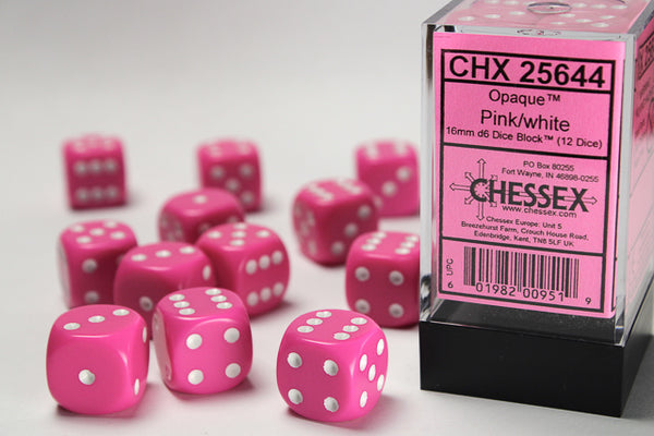 Chessex Dice - 16mm d6 - Opaque - Pink/White CHX25644