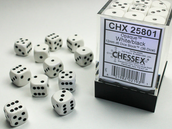 Chessex Dice - 12mm d6 - Opaque - White/Black CHX25801