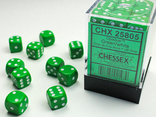 Chessex Dice - 12mm d6 - Opaque - Green/White CHX25805
