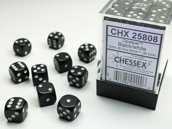 Chessex Dice - 12mm d6 - Opaque - Black w/White CHX25808
