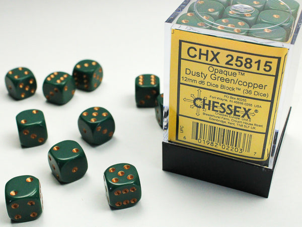 Chessex Dice - 12mm d6 - Opaque - Dusty Green/Gold CHX25815