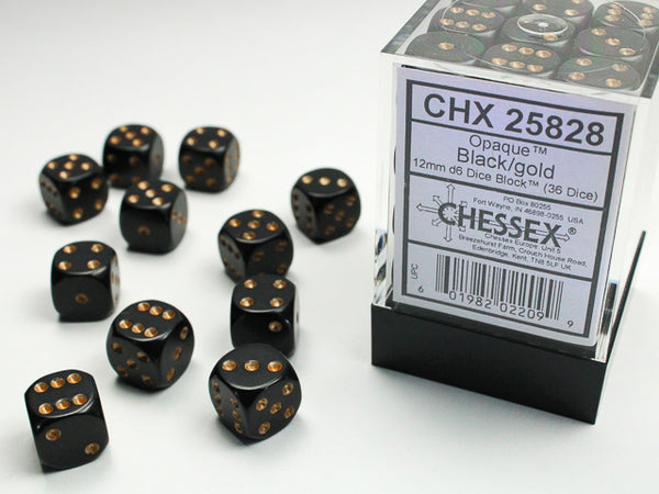 Chessex Dice - 12mm d6 - Opaque - Black w/Gold CHX25828