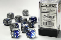 Chessex Dice - 16mm d6 - Gemini - Blue-Steel/White CHX26623