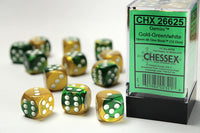 Chessex Dice - 16mm d6 - Gemini - Gold-Green/White CHX26625