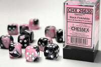 Chessex Dice - 16mm d6 - Gemini - Black-Pink/White CHX26630