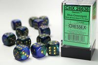 Chessex Dice - 16mm d6 - Gemini - Blue-Green/Gold CHX26636