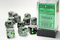 Chessex Dice - 16mm d6 - Gemini - Black-Grey/Green CHX26645