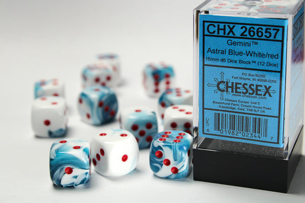 Chessex Dice - 16mm d6 - Gemini - Blue-White/Red CHX26657