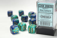 Chessex Dice - 16mm d6 - Gemini - Blue-Teal/Gold CHX26659