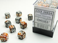 Chessex Dice - 12mm d6 - Gemini - Copper-Steel/White CHX26824