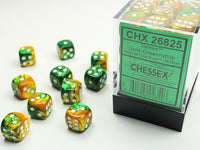 Chessex Dice - 12mm d6 - Gemini - Gold-Green/White CHX26825
