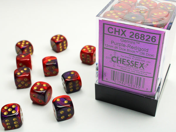 Chessex Dice - 12mm d6 - Gemini - Purple-Red/Gold CHX26826