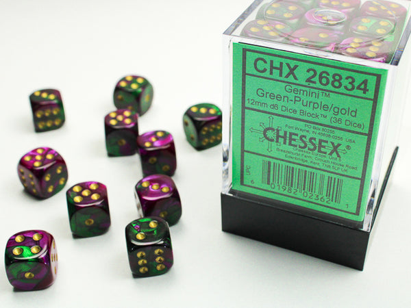 Chessex Dice - 12mm d6 - Gemini - Green-Purple/Gold CHX26834