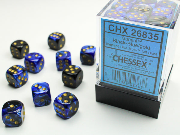 Chessex Dice - 12mm d6 - Gemini - Black-Blue/Gold CHX26835