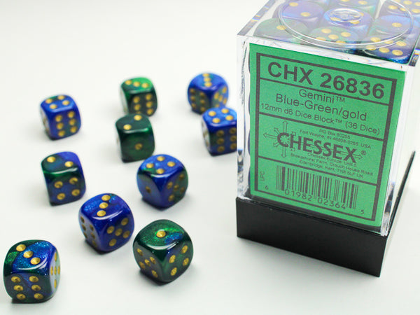 Chessex Dice - 12mm d6 - Gemini - Blue-Green/Gold CHX26836