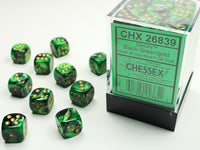 Chessex Dice - 12mm d6 - Gemini - Black-Green/Gold CHX26839