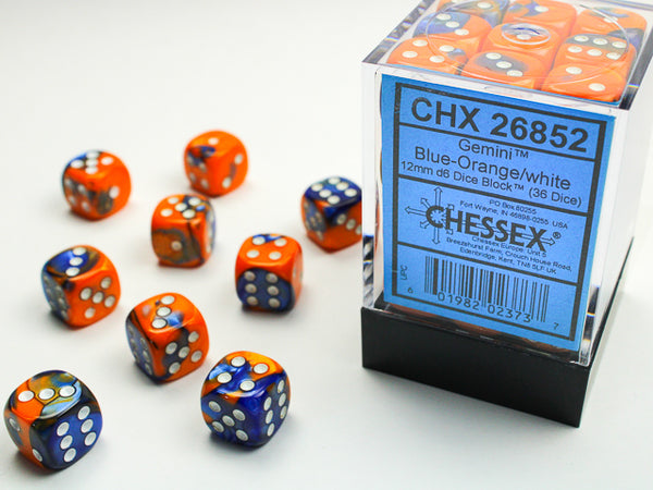 Chessex Dice - 12mm d6 - Gemini - Blue-Orange/White CHX26852