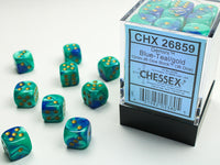 Chessex Dice - 12mm d6 - Gemini - Blue-Teal/Gold CHX26859