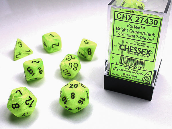 Chessex Dice - Polyhedral - Vortex - Bright Green/Black CHX27430