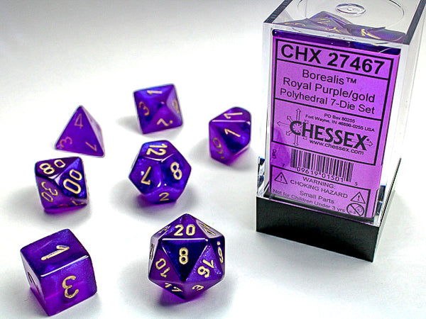 Chessex Dice - Polyhedral - Borealis - Royal Purple/Gold CHX27467