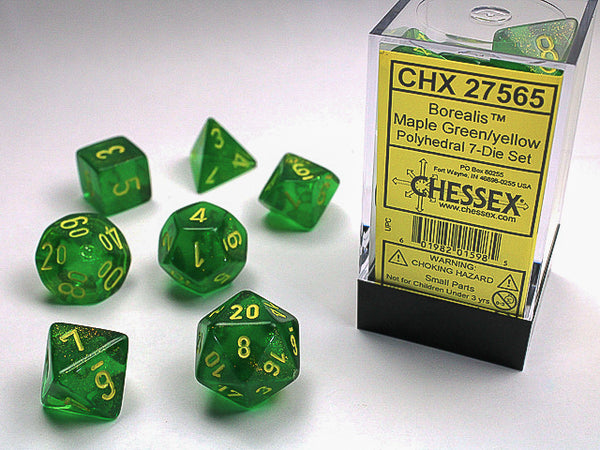 Chessex Dice - Polyhedral - Borealis - Maple Green/Yellow CHX27565