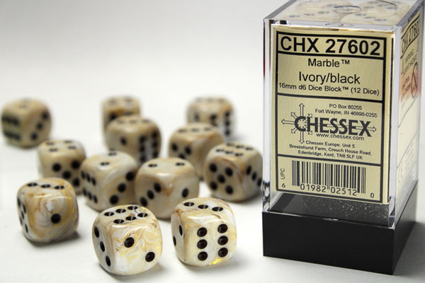 Chessex Dice - 16mm d6 - Marble - Ivory/Black CHX27602